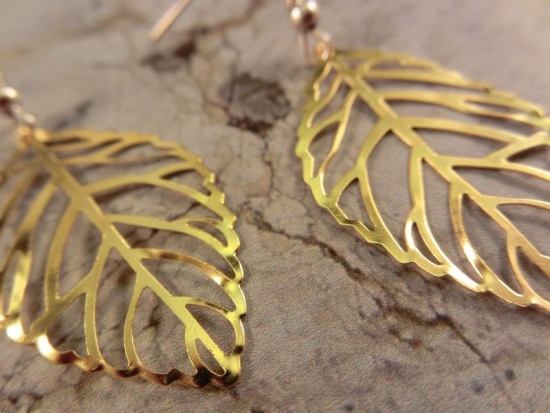 Blatt Ohrringe goldfarben Laub Baum leaf forrest